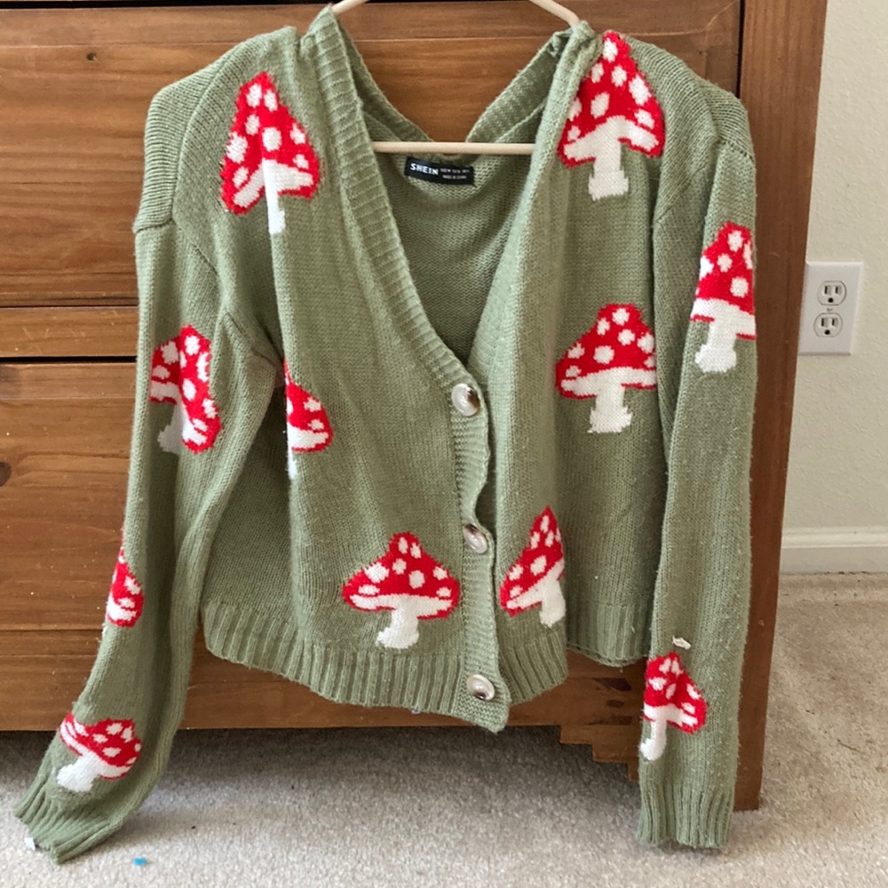 Shein girls medium mushroom button up sweater